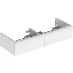 Mueble bajo Geberit iCon para lavabo de dos senos, con dos cajones: Ancho de lavabo=120cm, H=24.7cm, Cuerpo y frontal: blanco/cubierto mate, Tirador: blanco/con pintura polvo al horno mate